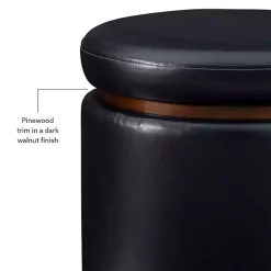 Kirklands Home Round Faux Leather Storage Ottoman Black Hot