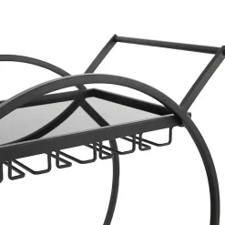 Kirklands Home Round Metal and Glass 2-Ter Bar Cart Black New