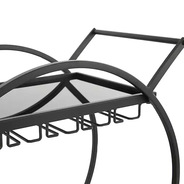 Kirklands Home Round Metal and Glass 2-Ter Bar Cart Black New