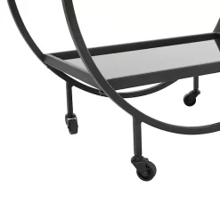 Kirklands Home Round Metal and Glass 2-Ter Bar Cart Black New