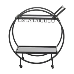 Kirklands Home Round Metal and Glass 2-Ter Bar Cart Black New
