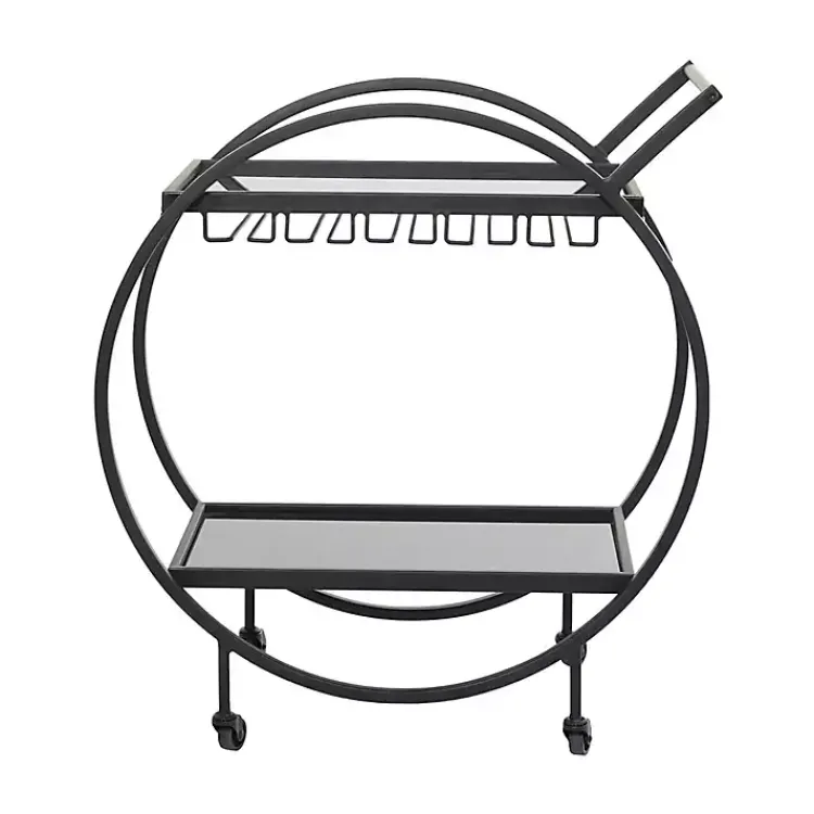 Kirklands Home Round Metal and Glass 2-Ter Bar Cart Black New