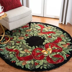 Christmas Decorations>Kirklands Home Round Black Vintage Poster Hooked Accent Rug