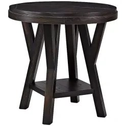Kirklands Home Round Wood Flared Base Side Table Black