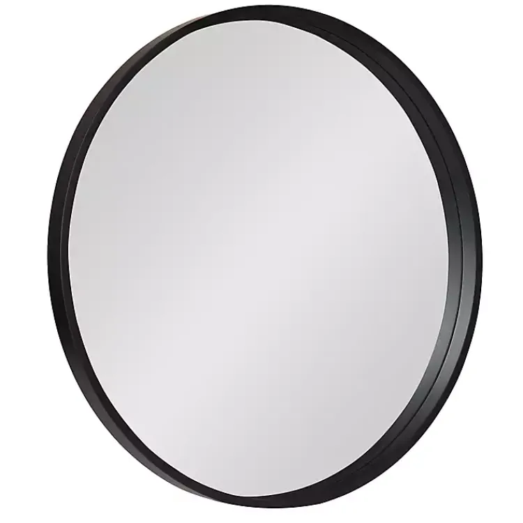Kirklands Home Round Black Wood Travis Accent Mirror Clearance