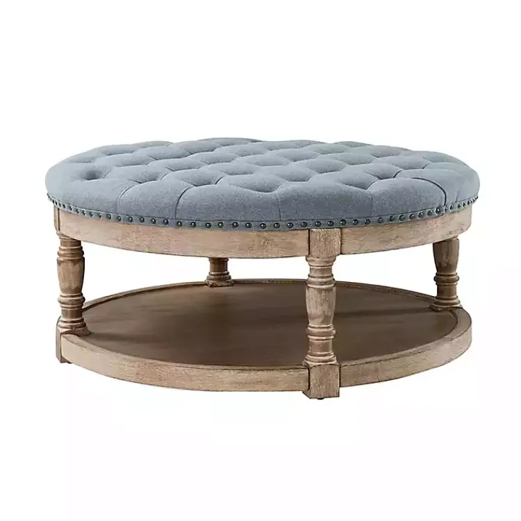 Kirklands Home Round Cepheus Tufted Ottoman Blue Outlet