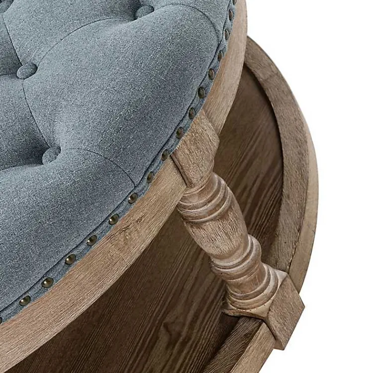 Kirklands Home Round Cepheus Tufted Ottoman Blue Outlet