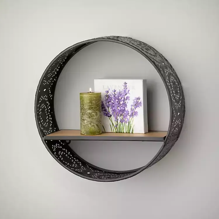 Kirklands Home Round Boho Black Metal Wall Shelves, Set of 2 Sale