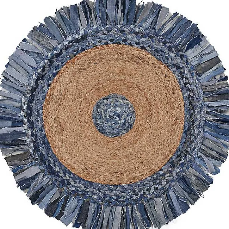 Kirklands Home Round Braided Jute and Denim Area Rug, 3x3 New