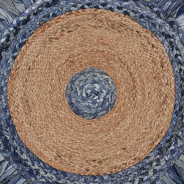 Kirklands Home Round Braided Jute and Denim Area Rug, 3x3 New