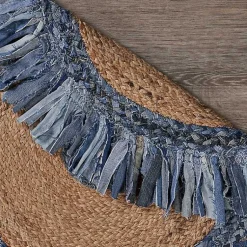 Kirklands Home Round Braided Jute and Denim Area Rug, 3x3 New
