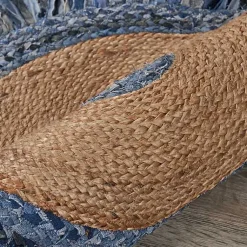 Kirklands Home Round Braided Jute and Denim Area Rug, 3x3 New