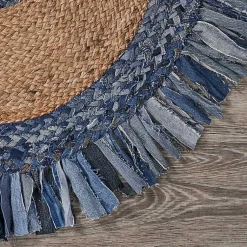 Kirklands Home Round Braided Jute and Denim Area Rug, 3x3 New
