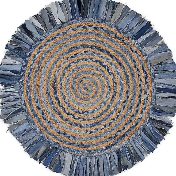 Kirklands Home Round Braided Jute and Denim Swirl Area Rug, 3x3 Clearance
