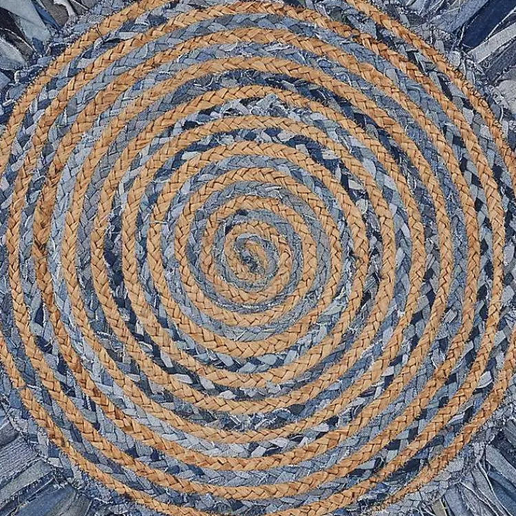 Kirklands Home Round Braided Jute and Denim Swirl Area Rug, 3x3 Clearance