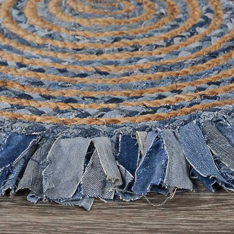 Kirklands Home Round Braided Jute and Denim Swirl Area Rug, 3x3 Clearance