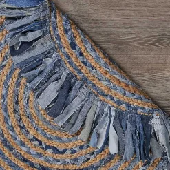 Kirklands Home Round Braided Jute and Denim Swirl Area Rug, 3x3 Clearance