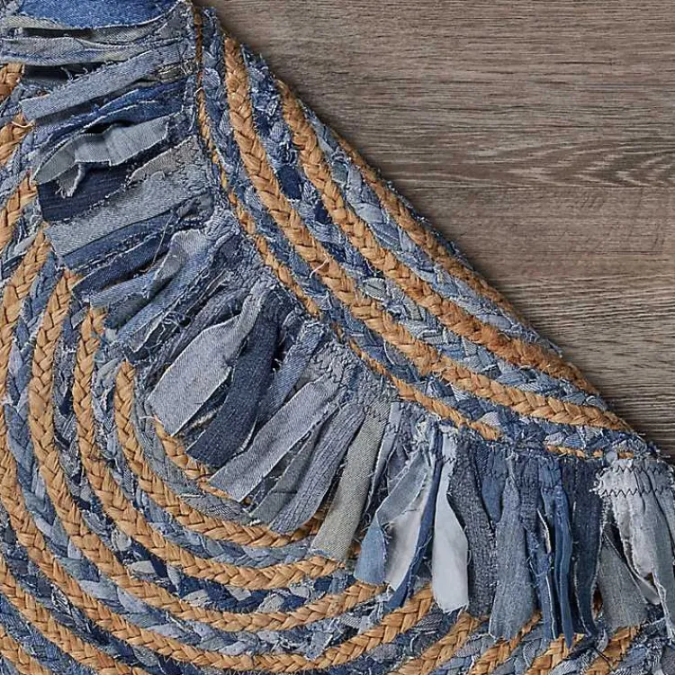 Kirklands Home Round Braided Jute and Denim Swirl Area Rug, 3x3 Clearance
