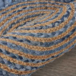 Kirklands Home Round Braided Jute and Denim Swirl Area Rug, 3x3 Clearance
