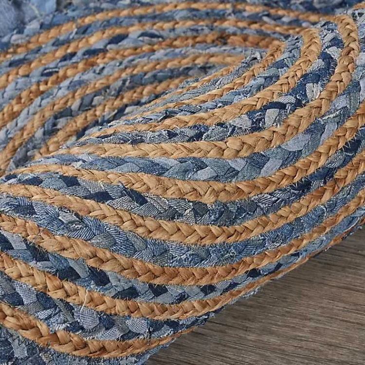Kirklands Home Round Braided Jute and Denim Swirl Area Rug, 3x3 Clearance