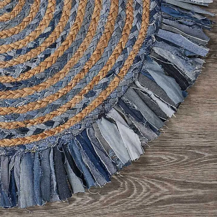 Kirklands Home Round Braided Jute and Denim Swirl Area Rug, 3x3 Clearance