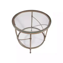 Kirklands Home Round Bronze Metal and Glass Accent Table Gold Online