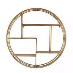 Kirklands Home Round Bronze Metal and Tiered Wood Wall Shelf Discount