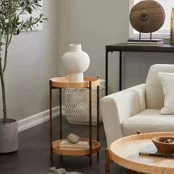 Kirklands Home Round Rattan 2-Tier Side Table Brown Online
