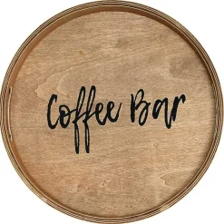 Kirklands Home Round Wood Coffee Bar Tray Brown Outlet