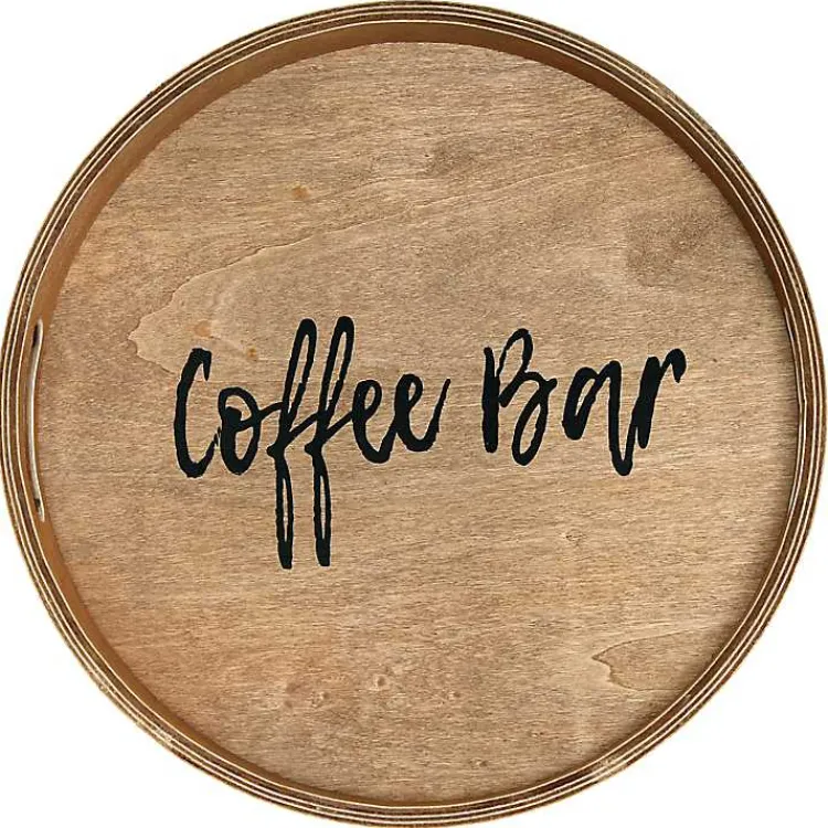 Kirklands Home Round Wood Coffee Bar Tray Brown Outlet