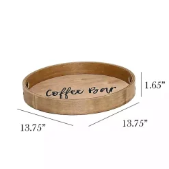 Kirklands Home Round Wood Coffee Bar Tray Brown Outlet