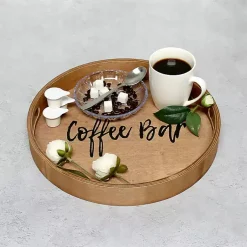 Kirklands Home Round Wood Coffee Bar Tray Brown Outlet