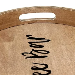 Kirklands Home Round Wood Coffee Bar Tray Brown Outlet
