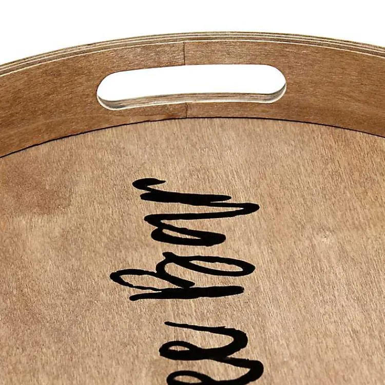 Kirklands Home Round Wood Coffee Bar Tray Brown Outlet