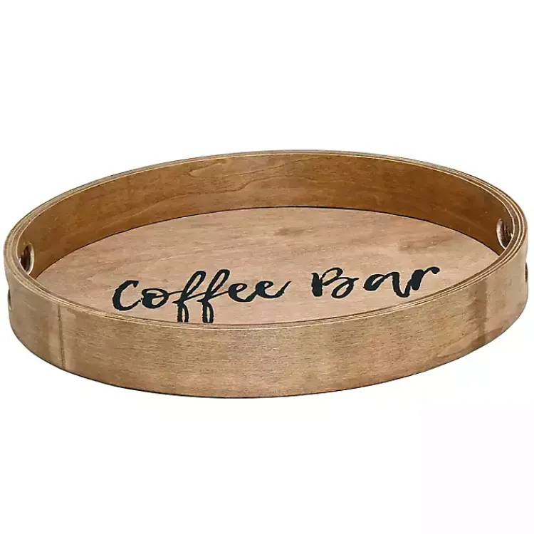 Kirklands Home Round Wood Coffee Bar Tray Brown Outlet