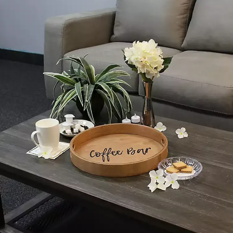 Kirklands Home Round Wood Coffee Bar Tray Brown Outlet