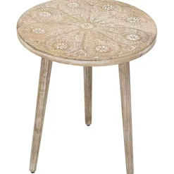 Kirklands Home Round Brushed White Engraved Accent Table Hot