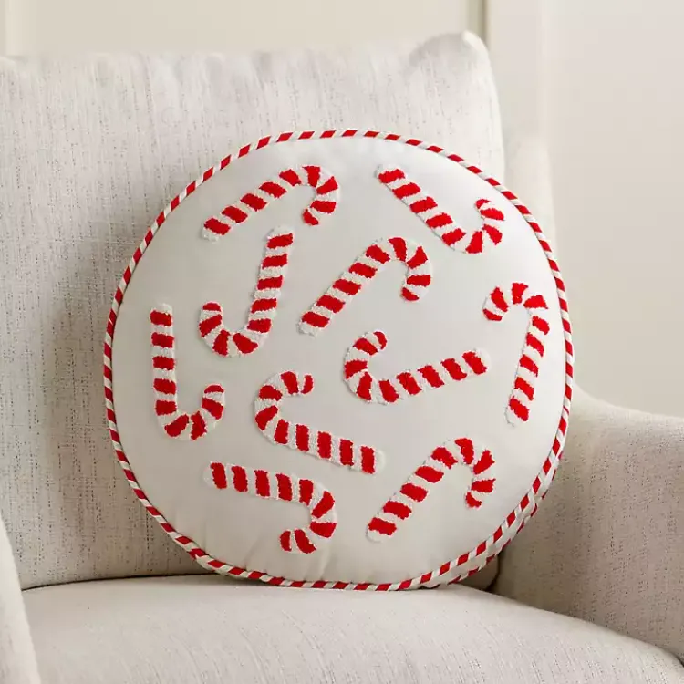 Pillows>Kirklands Home Round Candy Cane Embroidered Pillow