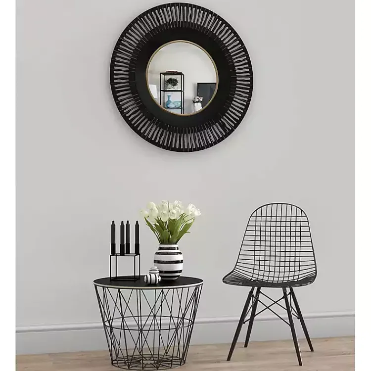 Kirklands Home Round Cantara Black Metal Wall Mirror Sale