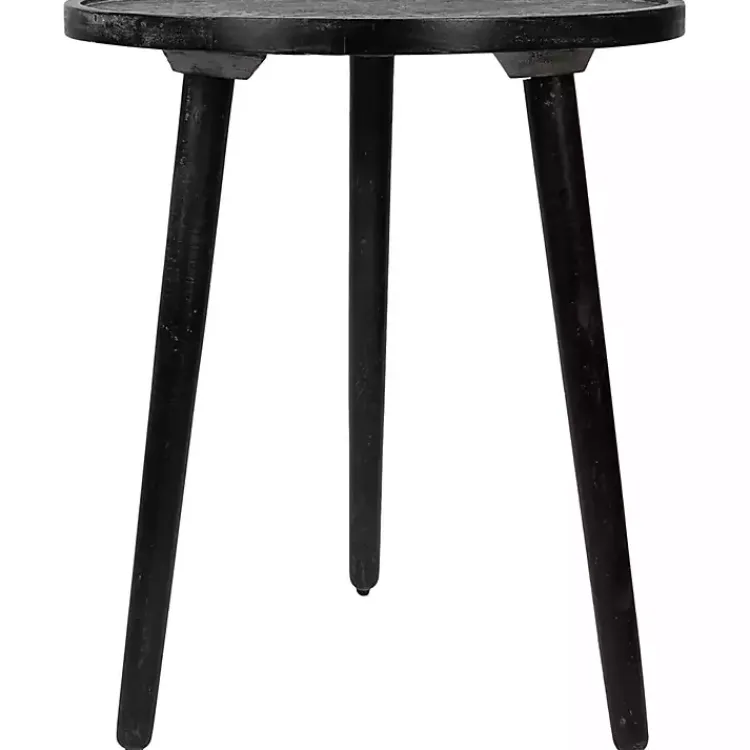 Kirklands Home Round Charcoal Floral Engraved Accent Table Black