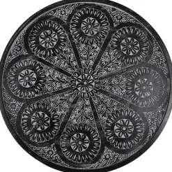 Kirklands Home Round Charcoal Floral Engraved Accent Table Black
