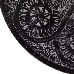 Kirklands Home Round Charcoal Floral Engraved Accent Table Black