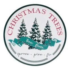 Christmas Art & Wall Decor>Kirklands Home Round Christmas Tree Farm Metal Wall Plaque