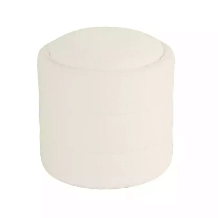 Kirklands Home Round Cream Boucle Storage Ottoman Ivory
