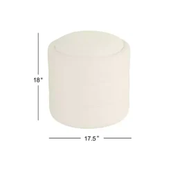 Kirklands Home Round Cream Boucle Storage Ottoman Ivory