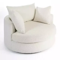 Kirklands Home Round Cream Boucle Swivel Accent Chair Ivory
