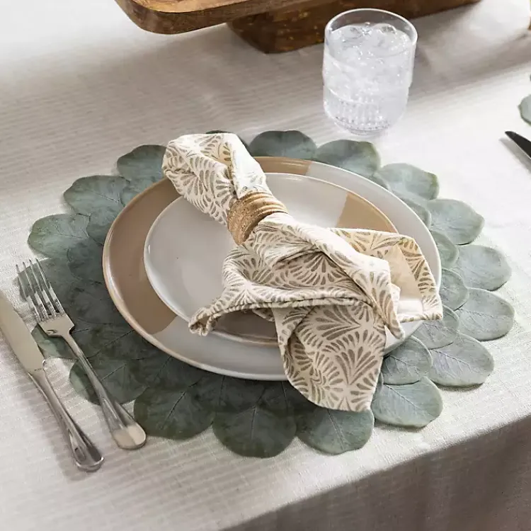 Kirklands Home Round Eucalyptus Leaves Placemat Green Sale