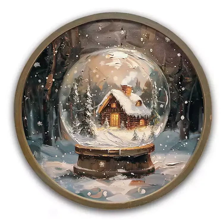Christmas Art & Wall Decor>Kirklands Home Round Forest Cabin Snow Globe Framed Art Print