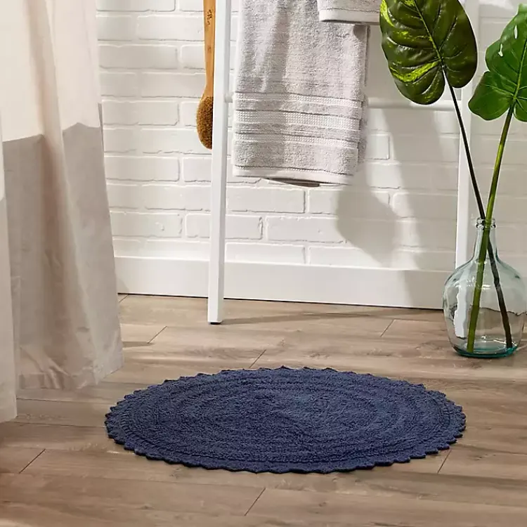 Kirklands Home Round French Crochet Bath Mat, 28 in. Blue New