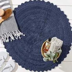 Kirklands Home Round French Crochet Bath Mat, 28 in. Blue New